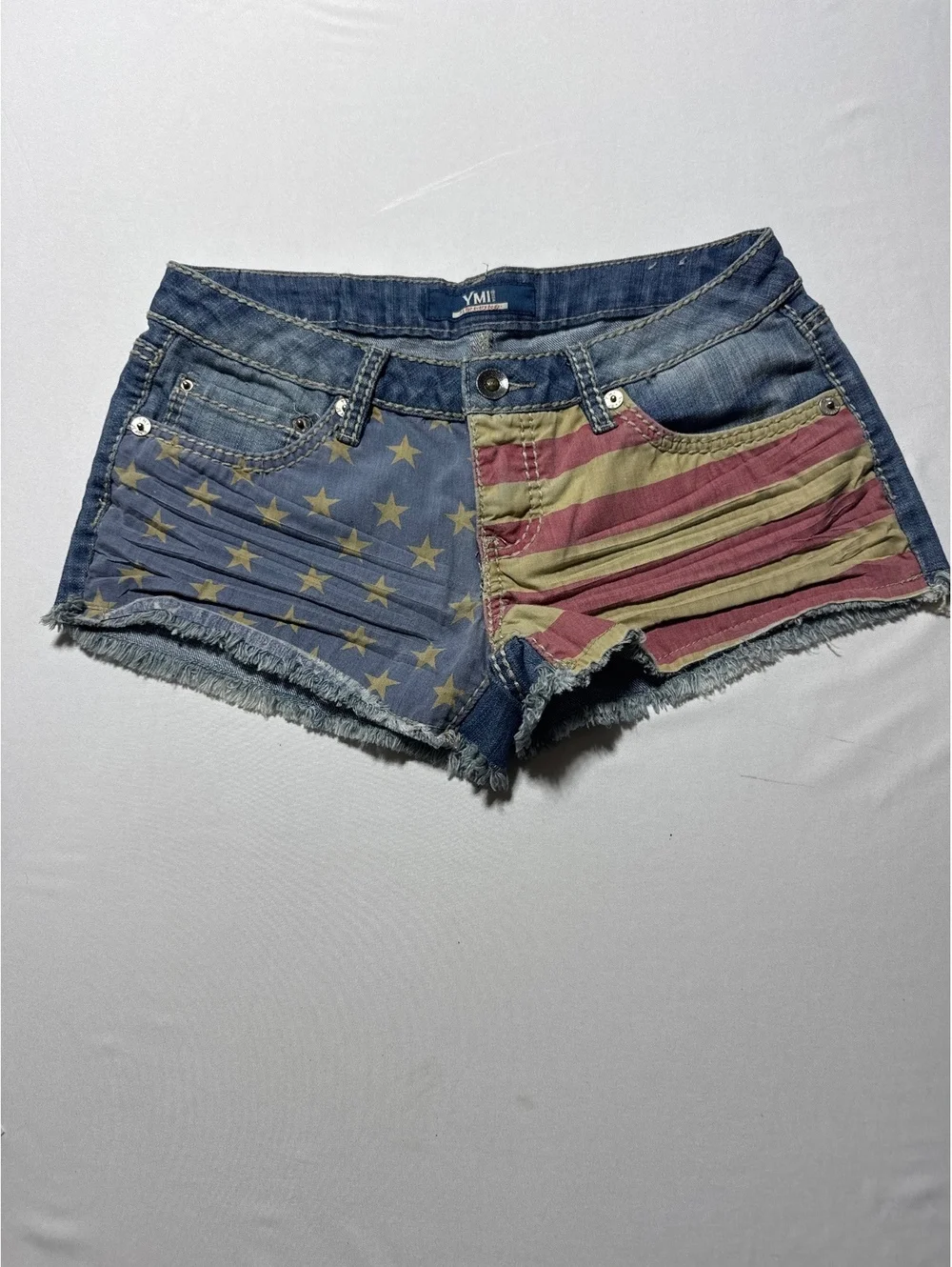 YMI Denim Shorts with USA Flag Print Size 7 - Stars, Stripes